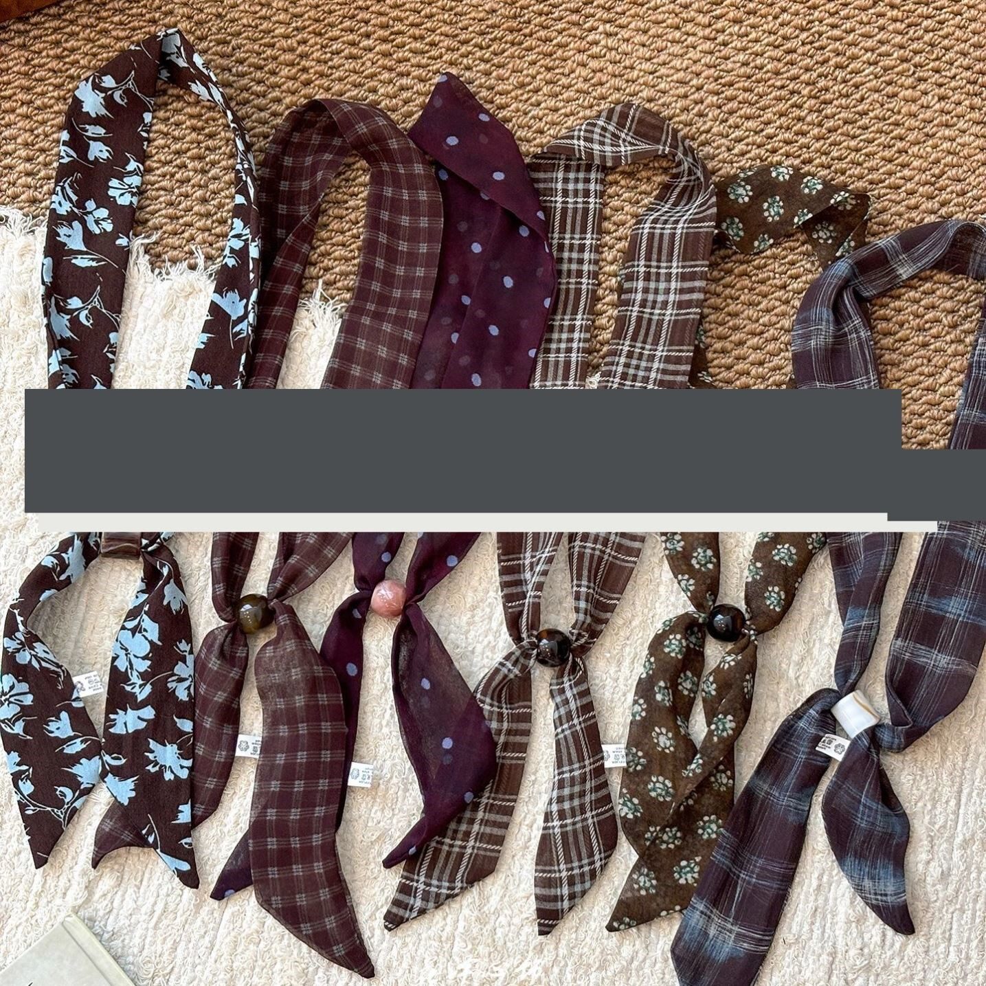 文艺复古绿色碎花长条丝巾女夏薄款系脖装饰长款丝带围脖飘带配饰