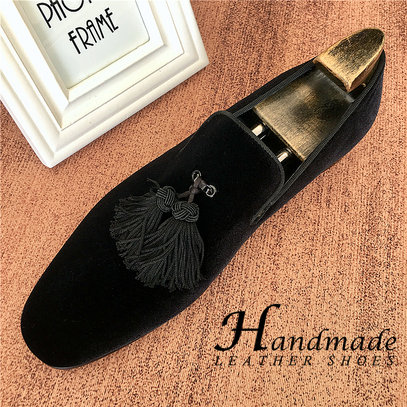 天鹅绒流苏发型师鞋便士英式新款