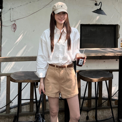老钱风卡其色牛仔短裤女夏季新款高腰显瘦宽松气质休闲阔腿热裤子