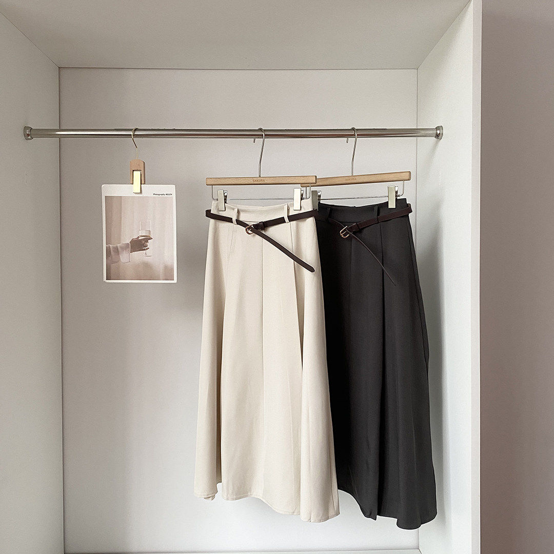 韩系通勤风高腰A字半身裙女春夏季新款chic配腰带显瘦百搭中长裙