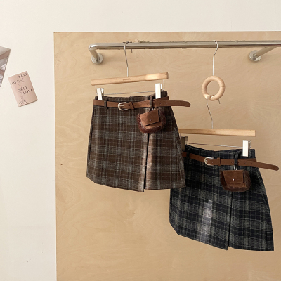 复古学院风格子高腰A字半身裙