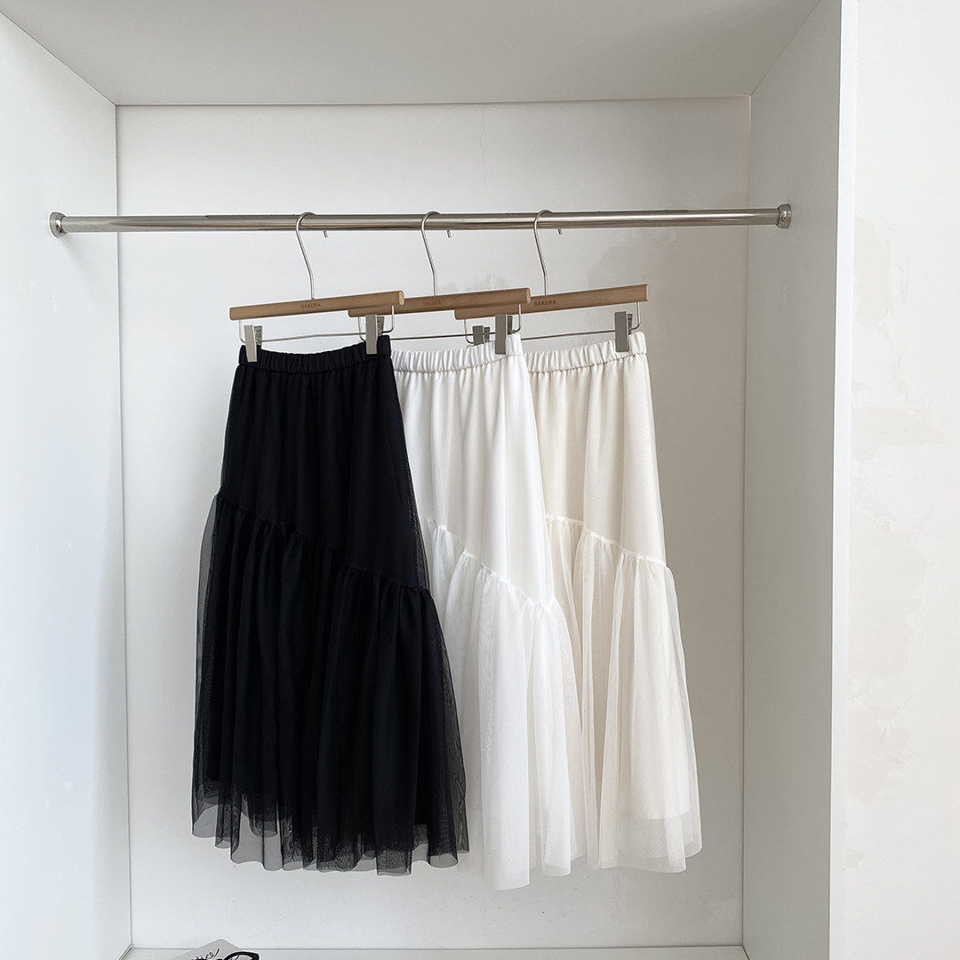 法式温柔风高腰网纱蓬蓬半身裙女春夏季新款百搭A字中长款蛋糕裙