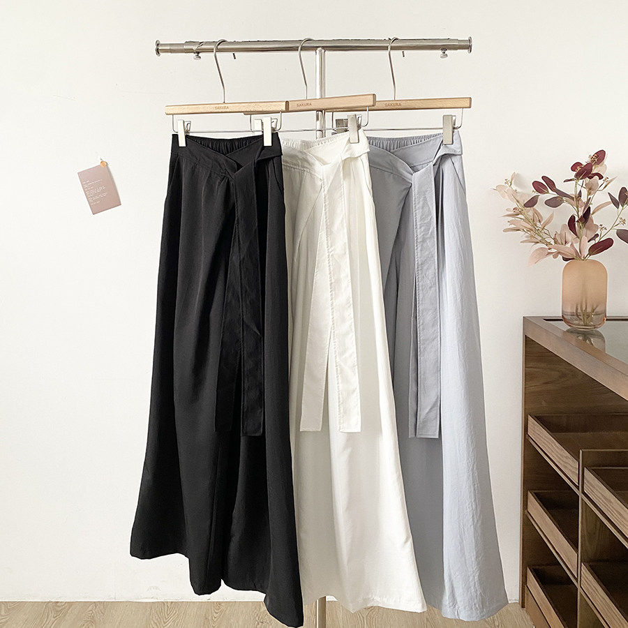 通勤风高腰绑带阔腿裤女2026春季新款韩版chic百搭垂感气质休闲裤