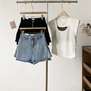 裙 通勤a字短裙阔腿裤 不规则高腰防走光牛仔裙女2026春夏新款 韩版