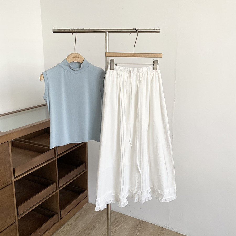 法式甜美风白色A字半身裙女春季新款高级感松紧腰宽松百搭中长裙