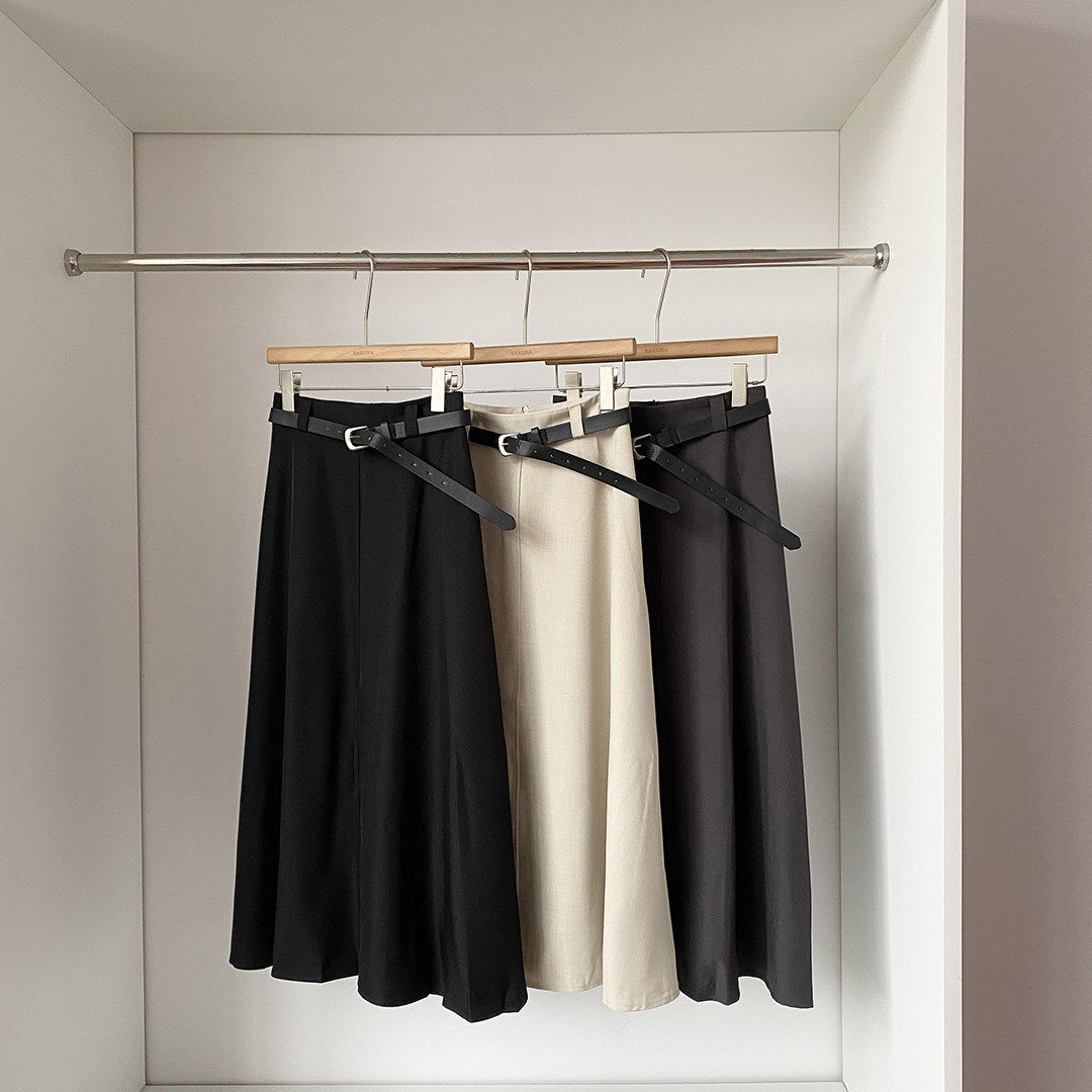 通勤百搭垂坠感高腰A字半身裙女春夏季新款配腰带遮胯显瘦中长裙