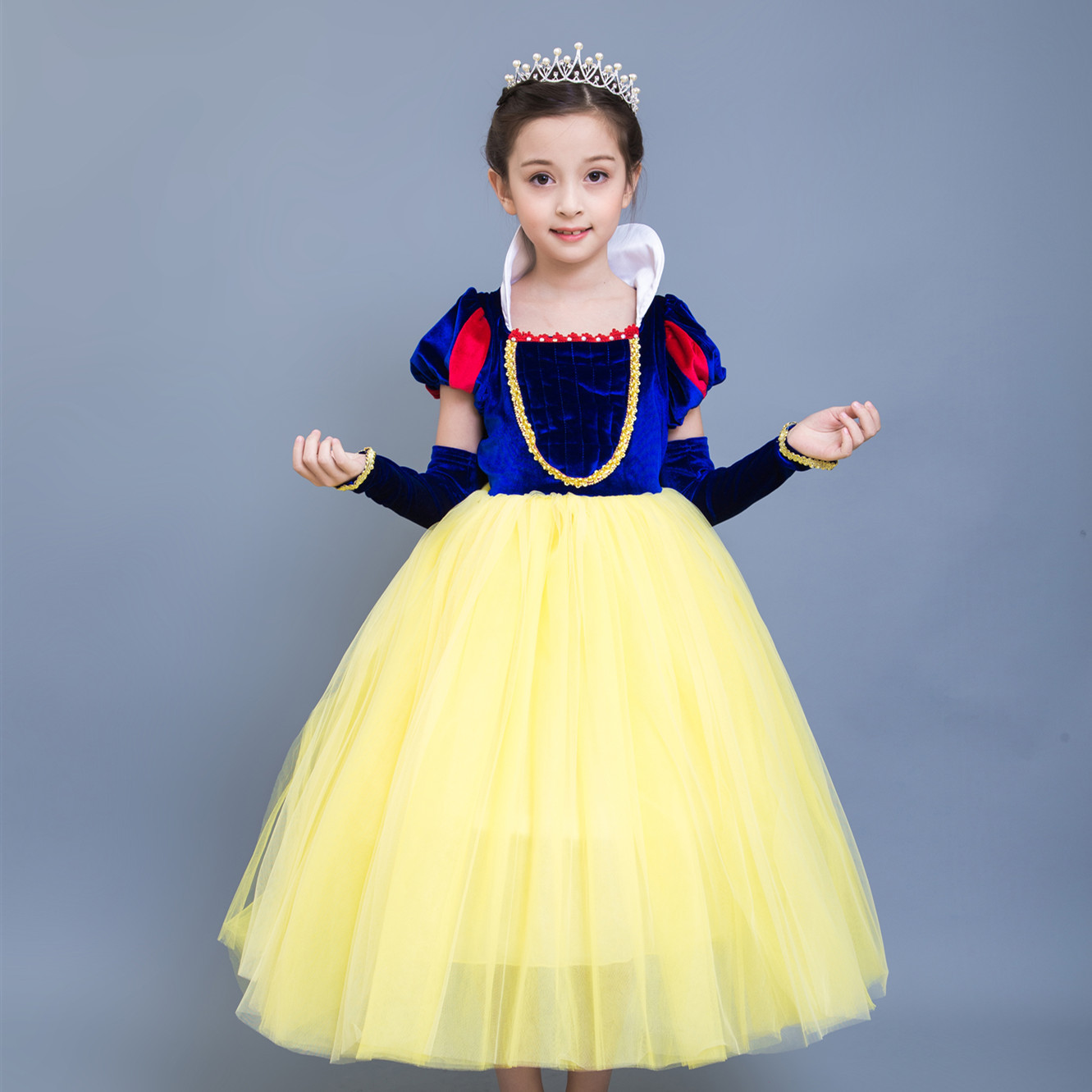 连衣裙2022女童网纱万圣节圣诞节公主裙生日表演欧美白雪欧根纱