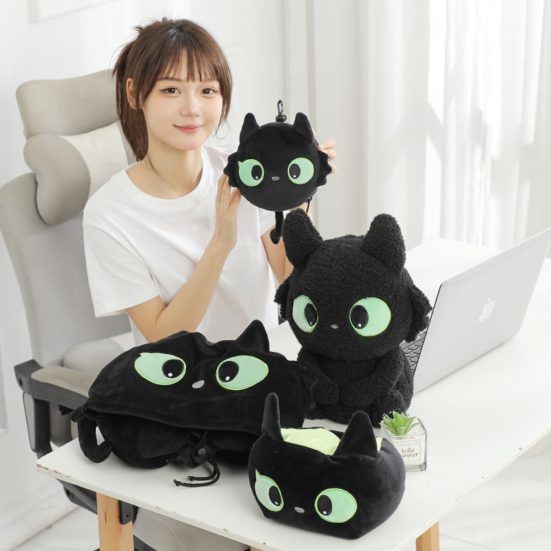 검은 고양이 변형 겸용 베개 귀여운 목 U자형 목베개 여행용 목베개 U자형 베개