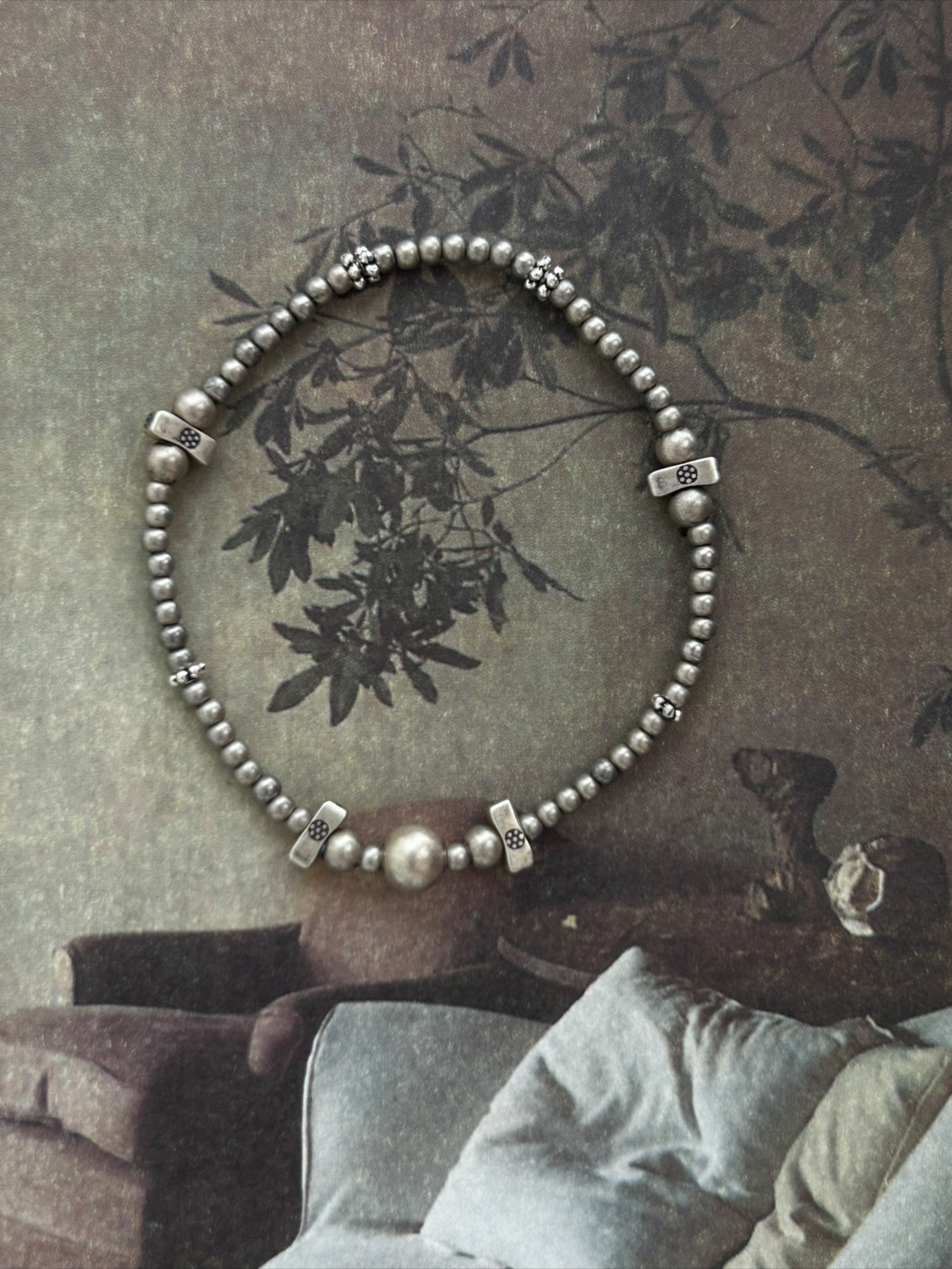 Pinecone home&middot;s925纯银做旧版清迈泰银串珠手链叠戴神器饰品