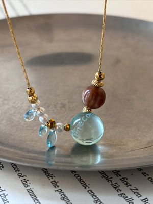 Pinecone home·原创【蓝茶】意大利进口灯泡珠锆石水滴锁骨项链