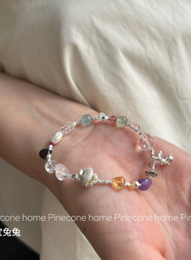 Pinecone home·原创【多宝兔兔】天然彩色水晶手链民族风女手链