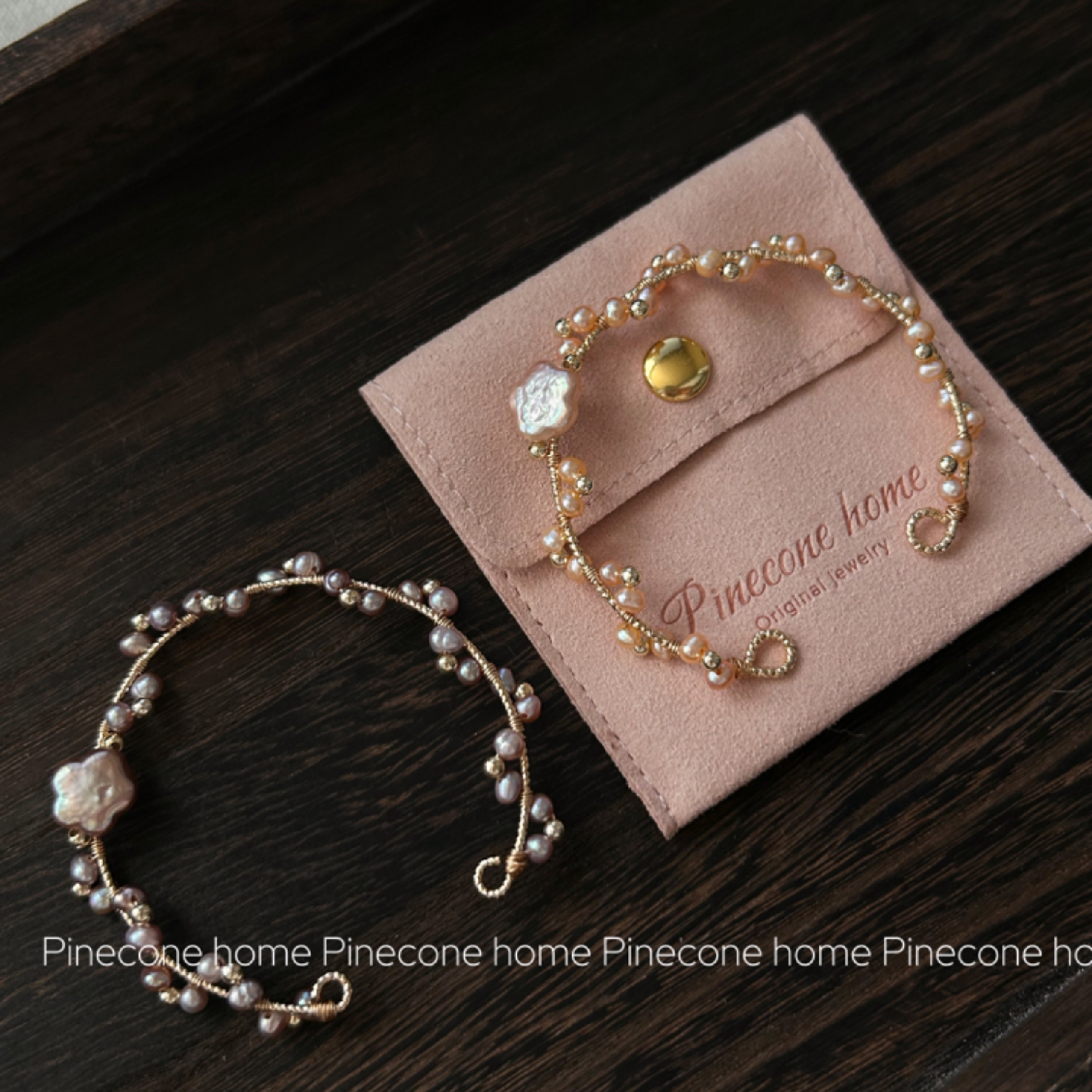 Pinecone home·原创设计【假日花事】14k包金手工编织镯