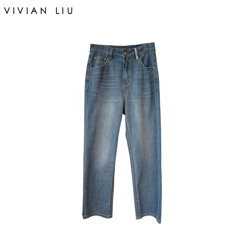 VIVIAN LIU薇薇安刘D2635021夏女装新款简约法棍九分筒喇牛仔裤