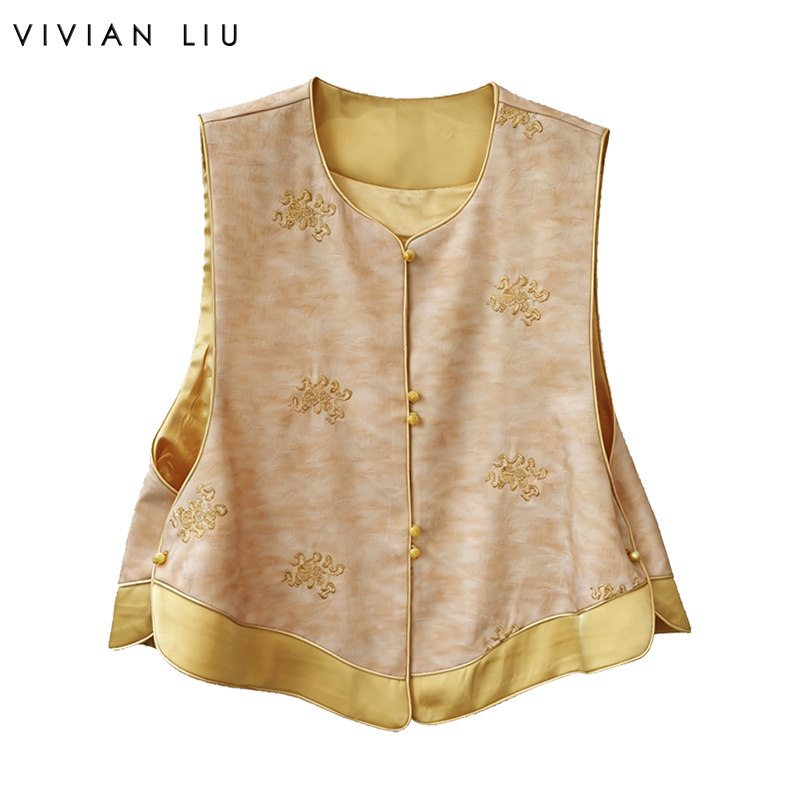 VIVIAN LIU薇薇安刘A2623103春女装新款圆领新中式底摆拼接马甲