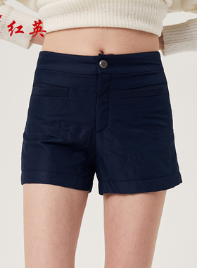 VIVIAN LIU/红英A1868501冬女装新款小鸟绣花绗缝薄棉短裤靴裤