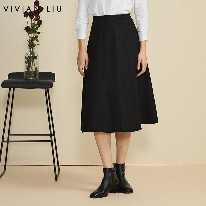 VIVIAN LIU TD2454005秋女装新款时尚后中拉链A字大裙摆半裙