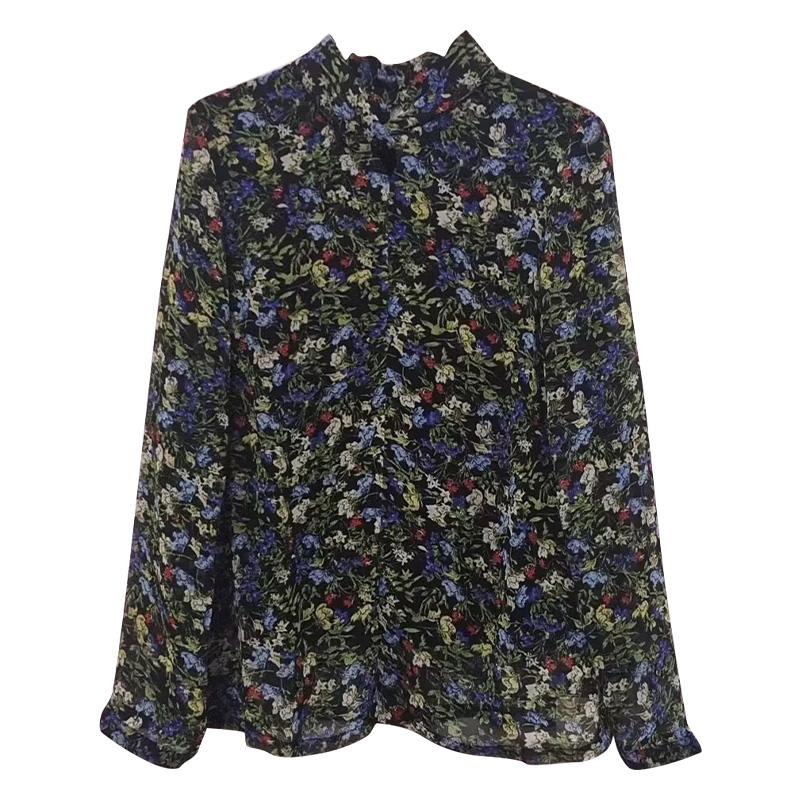 VIVIAN LIU Y2243002初秋女装新款时尚圆领胸前系带长袖雪纺上衣