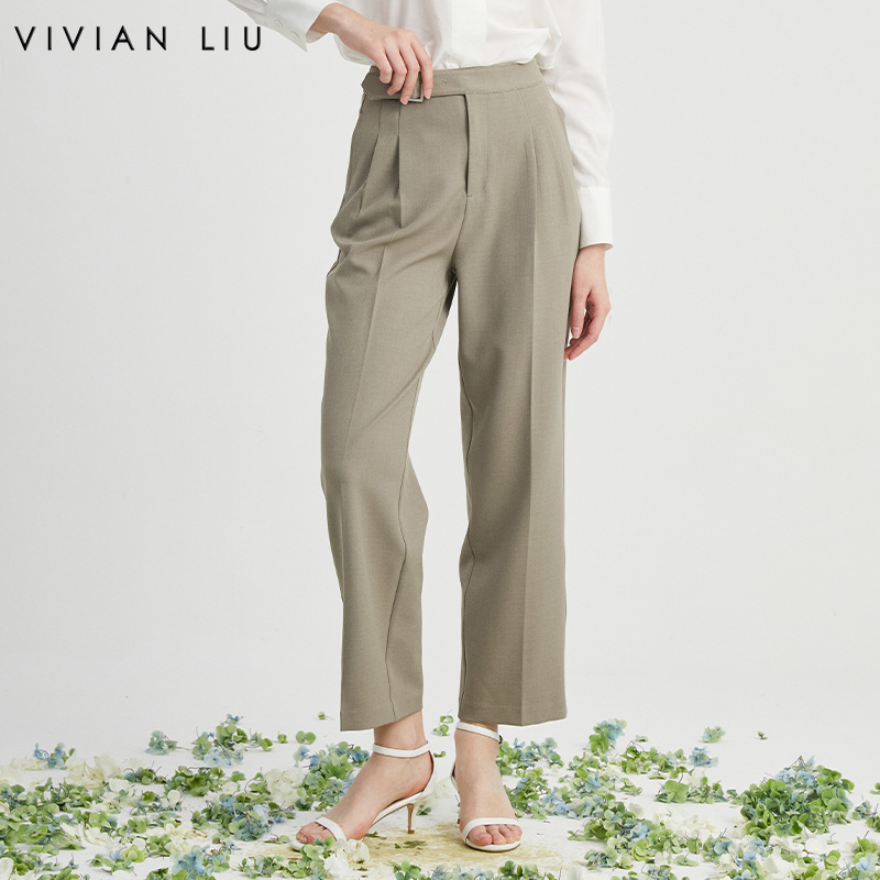 VIVIAN LIU TR2415010梅春女装新款时尚插兜显瘦直筒休闲长裤