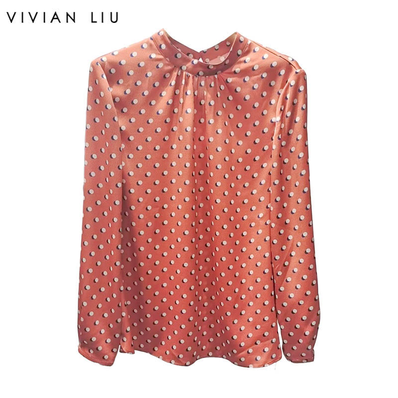 法式层叠波点立领套头衬衫