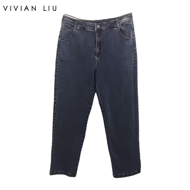 VIVIAN LIU薇薇安刘R2455002秋女装新款斜插兜前拉链系扣牛仔裤