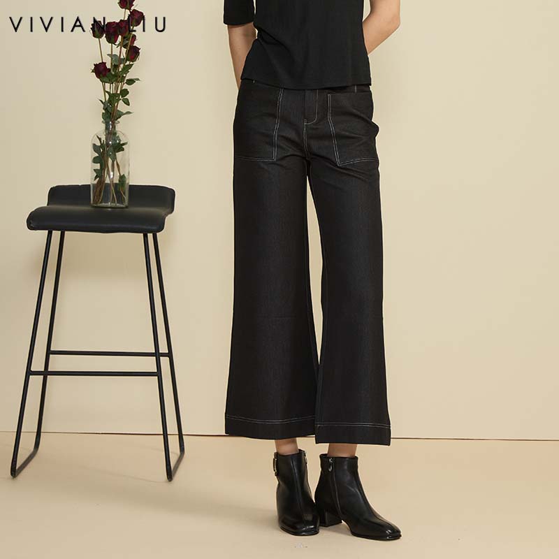 VIVIAN LIU TD2445007初秋女装新款贴兜显瘦直筒长裤