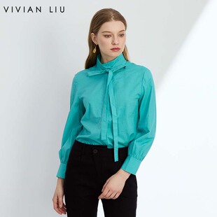 LIU 衬衫 R2443005初秋女装 小翻领系带不规则下摆长袖 新款 VIVIAN