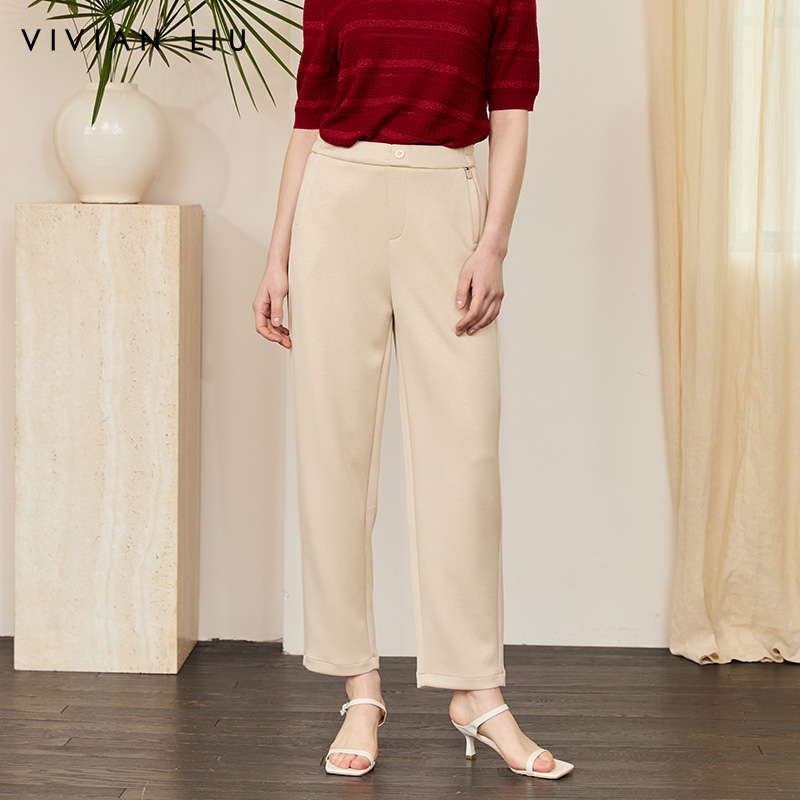 VIVIAN LIU薇薇安刘A2517503梅春女装新款假门襟后腰松紧小脚裤
