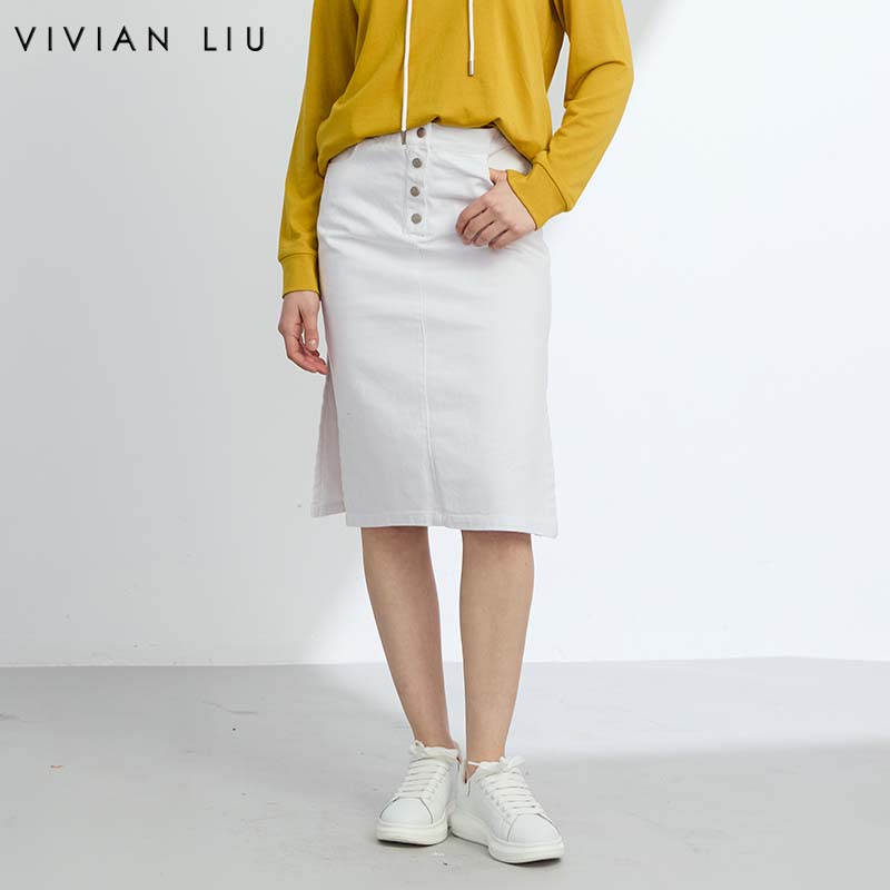 时尚斜插兜前中系扣半裙