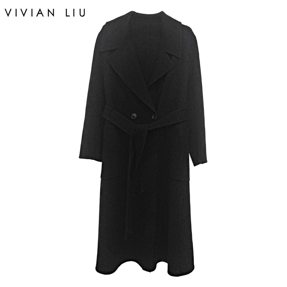 女装新款大翻领系腰带长款大衣