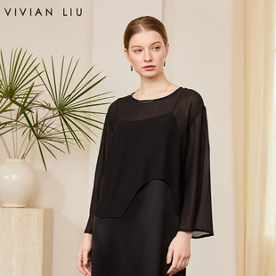 LIU 圆领不规则下摆长袖 R2443007初秋女装 时尚 上衣 新款 VIVIAN