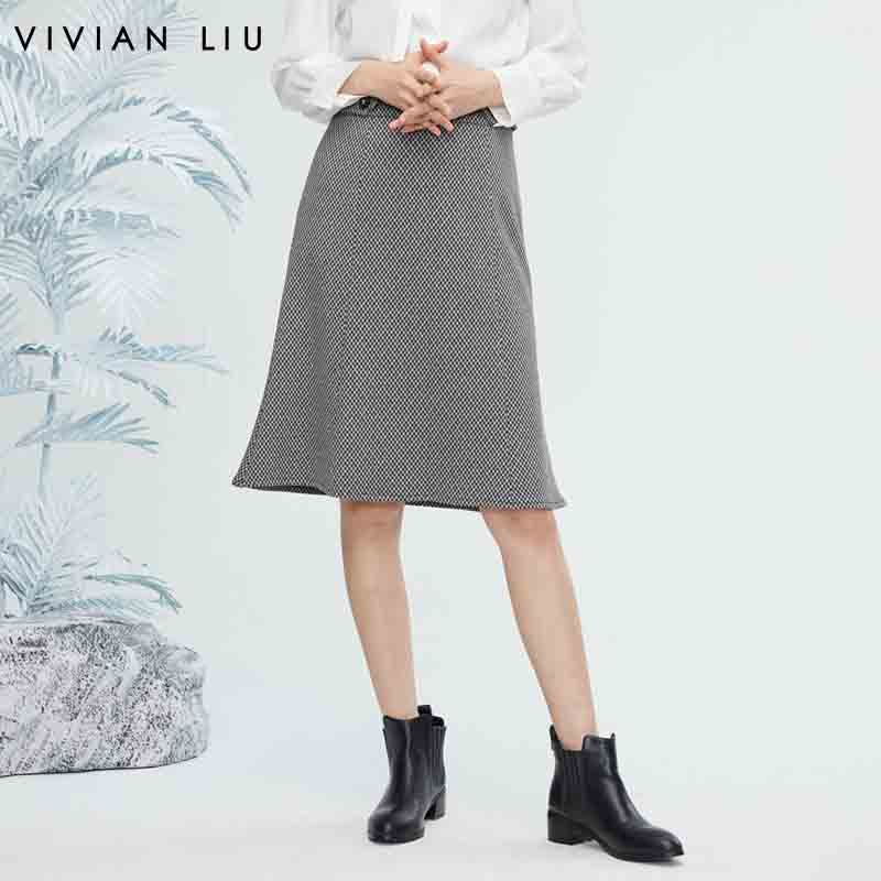 高腰格子面料显瘦包臀A字半裙