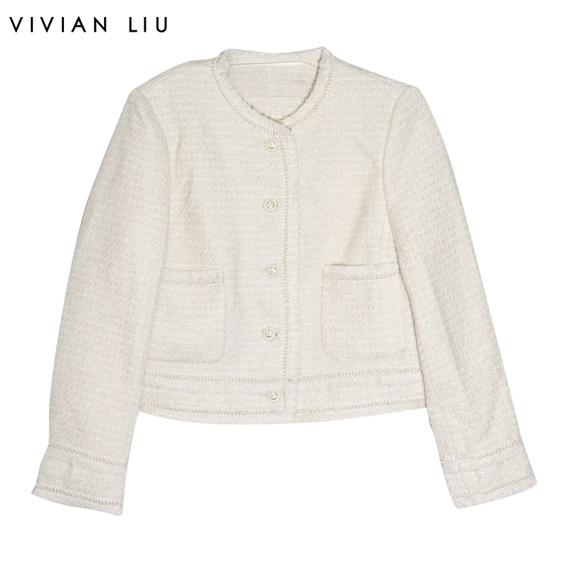 vivian liu薇薇安刘 tr2359301 秋女装新款编织毛呢钉珠小香风外
