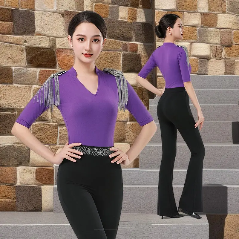 2025年新款战袍形体课瑜伽步态服礼仪导师模特走秀练功服流苏肩章