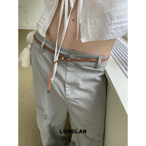 LONSLAN ACC 春夏细编织腰带韩版百搭免打孔简约百搭带窄皮带腰绳