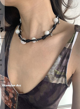 LONSLANACC黑白拼接抽绳项链