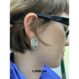 LONSLAN 秋冬小众设计感纽扣椭圆镂空耳钉高质感耳饰 ACC