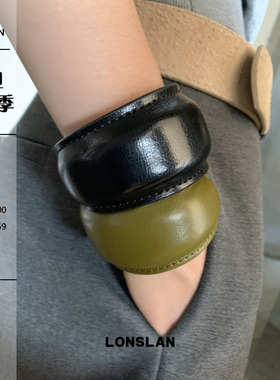 LONSLAN ACC 早秋简约个性皮质圆环手镯纯色开口复古手环