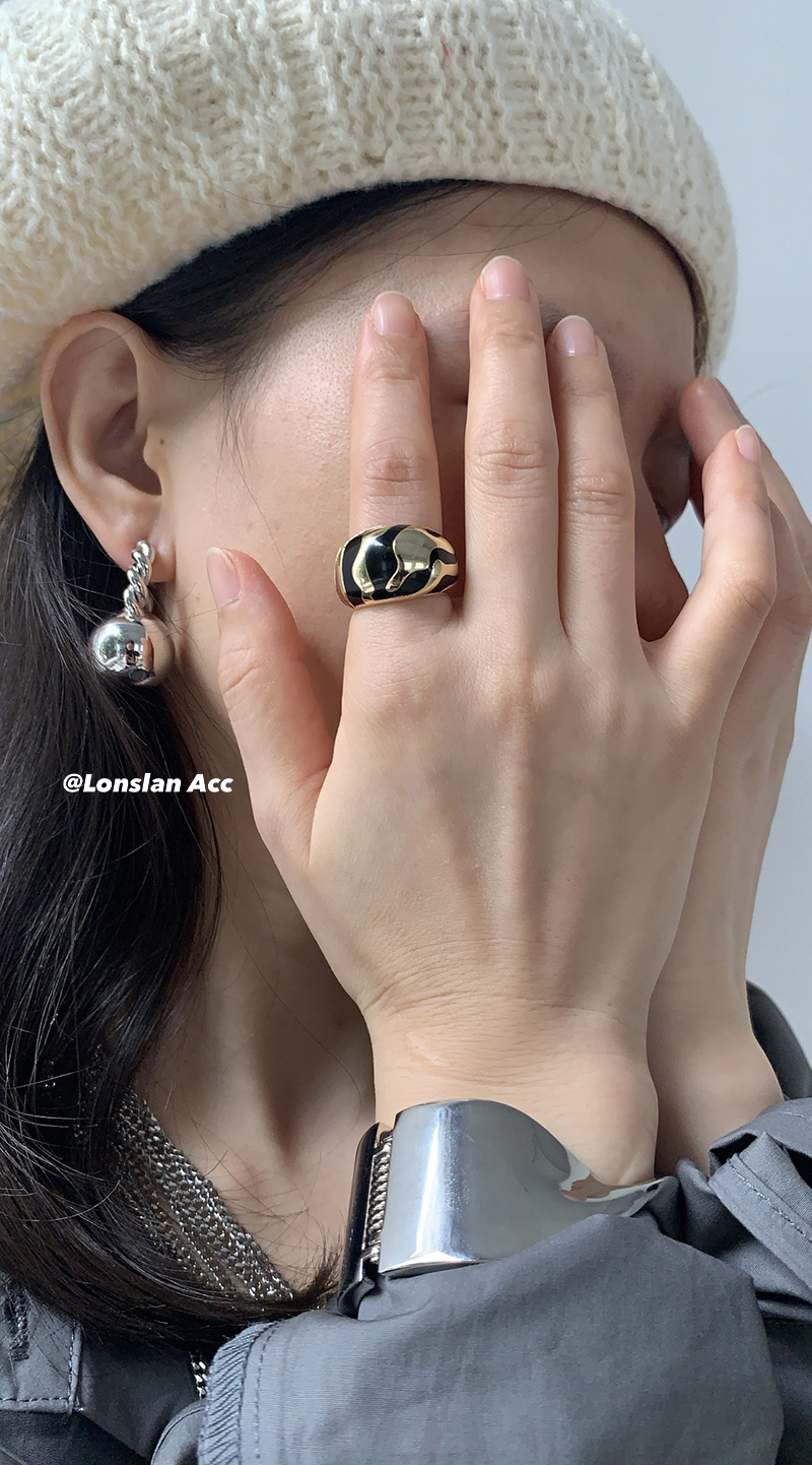 LonslanAcc金色拼黑纹理戒指