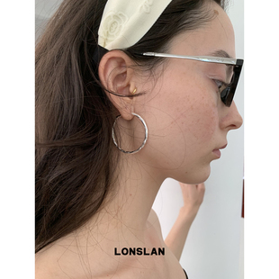 LONSLAN 2025ss简约气质大圈圈麻花交叉耳环 ACC