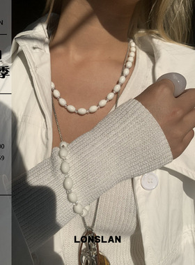 LONSLAN ACC 2025SS简约白色小米珠拼接锁骨链＋手链气质精致配饰