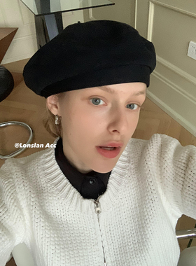 LONSLAN ACC  百搭随意戴布料黑色质感贝雷帽 显脸小帽子