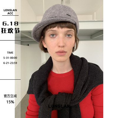 LONSLAN ACC 秋冬英伦风平顶小标羊毛马术帽简约保暖骑士帽