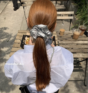 LONSLAN 银色ins质感Pu皮肥肠发圈 ACC