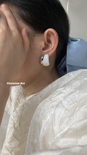 显脸小金属耳钉百搭耳环 不规则撞色拼接简约宽版 LONSLAN ACC