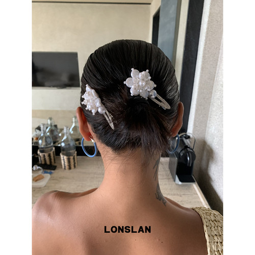 LONSLAN ACC 新款气质珠花重工镶钻夸张发卡气质刘海夹