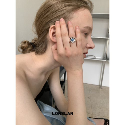 LONSLAN ACC 春夏可爱精致绿松石小花戒指银色ins可爱指环