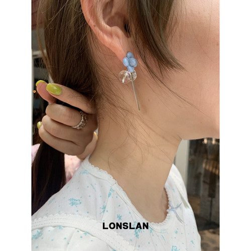LONSLAN ACC 春夏可爱蓝色珠花不规则耳钉设计感亮色耳环