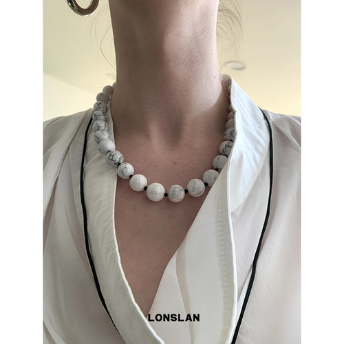 LONSLANACC黑白圆形串珠拼接项链