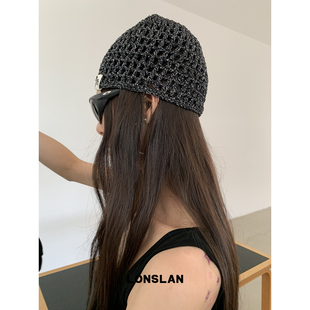 LONSLAN 2025ss设计感帅气编织镂空网格包头帽细闪百搭帽子 ACC