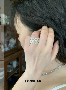 LONSLAN ACC 2025ss可爱俏皮珍珠镂空法式食指戒百搭戒指